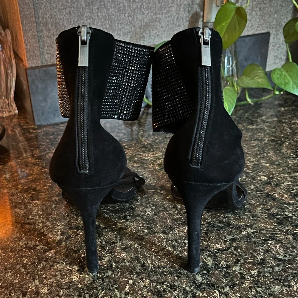 Pelle Moda Black and Silver Ankle Cuff Heels